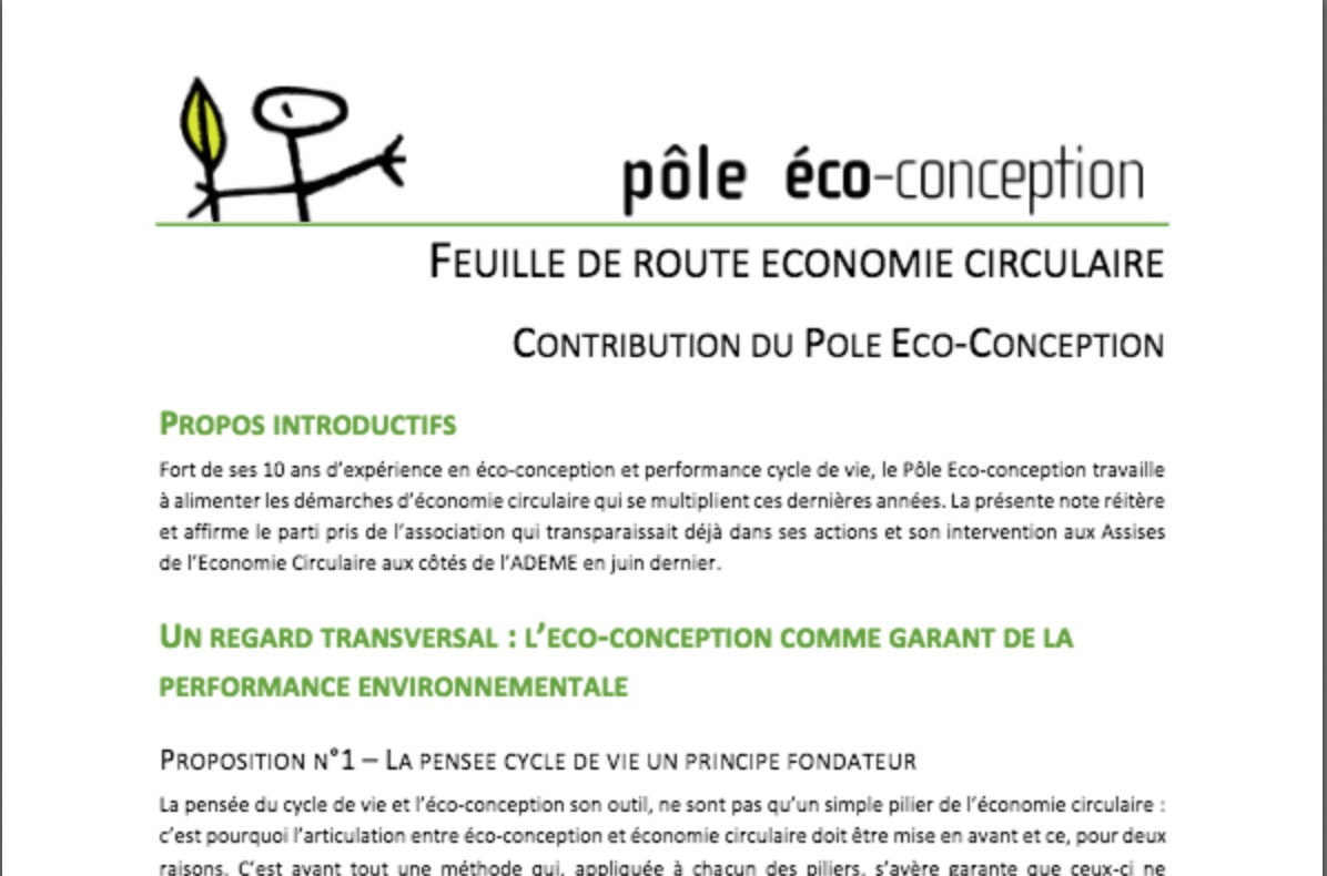 CONTRIBUTION DU POLE ECO-CONCEPTION A LA FEUILLE DE ROUTE ECONOMIE CIRCULAIRE