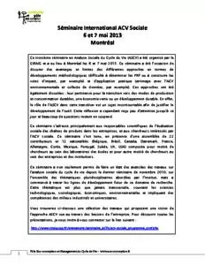 Séminaire Internationale ACV Sociale - 7 et 8 mai à Mont réal 